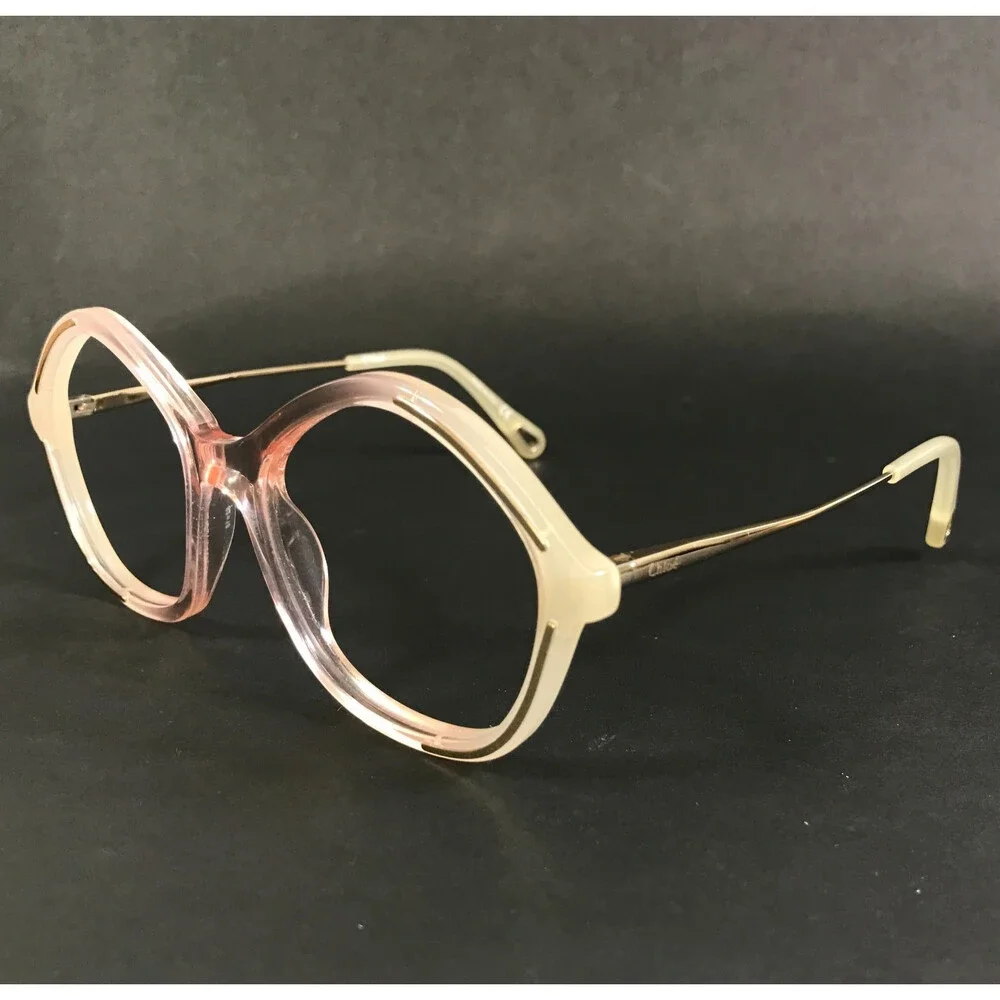 Chloe Eyeglasses Frames CH0062O 002 Transparent Nude Pink Gold Round 52-18-140
